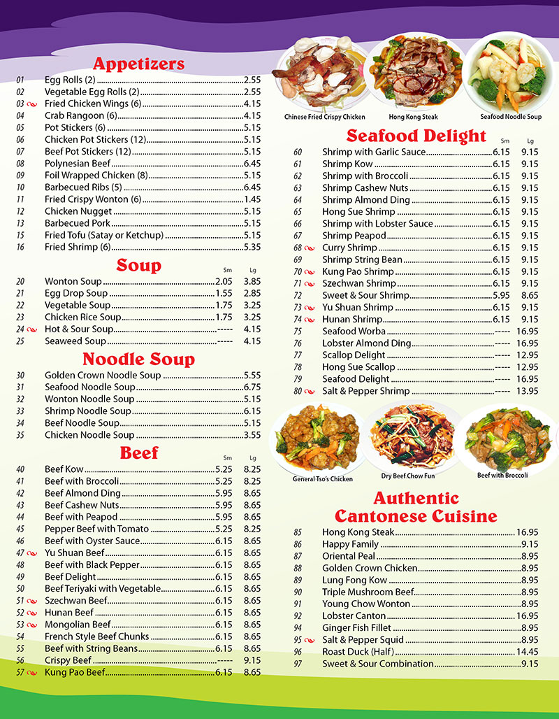 Golden on sale crown menu